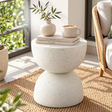 Gardeon Outdoor Side Table MGO Hourglass Garden Stool Terrazzo Look White