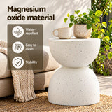 Gardeon Outdoor Side Table MGO Hourglass Garden Stool Terrazzo Look White