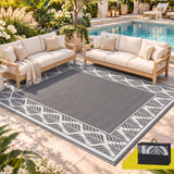 Gardeon Outdoor Rugs 274x366cm Large Carpet Reversible PP Dual-Sided Area Mat Patio Rug Grey