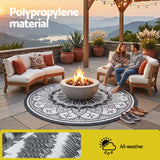 Gardeon 180CM Outdoor Rug Reversible Carpet PP Area Mat Patio Rugs Round Grey