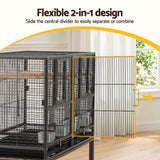 i.Pet 106cm 2-in-1 Bird Cage Aviary with Divider Parrot Budgie Wheels Black