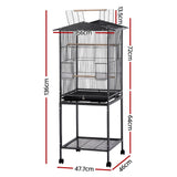 i.Pet 136cm Bird Cage Aviary Open Top Parrot Budgie Stand Wheels Black