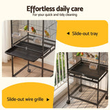i.Pet 136cm Bird Cage Aviary Open Top Parrot Budgie Stand Wheels Black