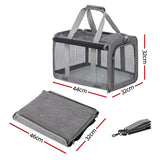 i.Pet Pet Carrier Bag Foldable Dog Cat Durable Crate Travel Cage Portable Car Kennel Grey