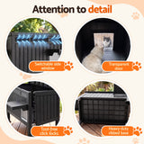 i.Pet Outdoor Cat House Pet Kennel Enclosure Cat Shelter Condo Rabbit Hutch Black