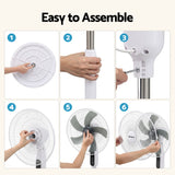 DEVANTI 16" Pedestal Fan with Remote 3 Speeds 8H Timer, White