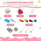 Keezi 102cm Wooden Pretend Kitchen Playset With Apron And Food Set1 Pink