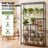 Artiss Tall Plant Stand Indoor, 6-Tier Pot Plant Shelf with Hanging Hooks, Metal & Wooden Flower Holder, Large Tiered Display Rack for Patio Garden Balcony Living Room, Indoor Outdoor Use