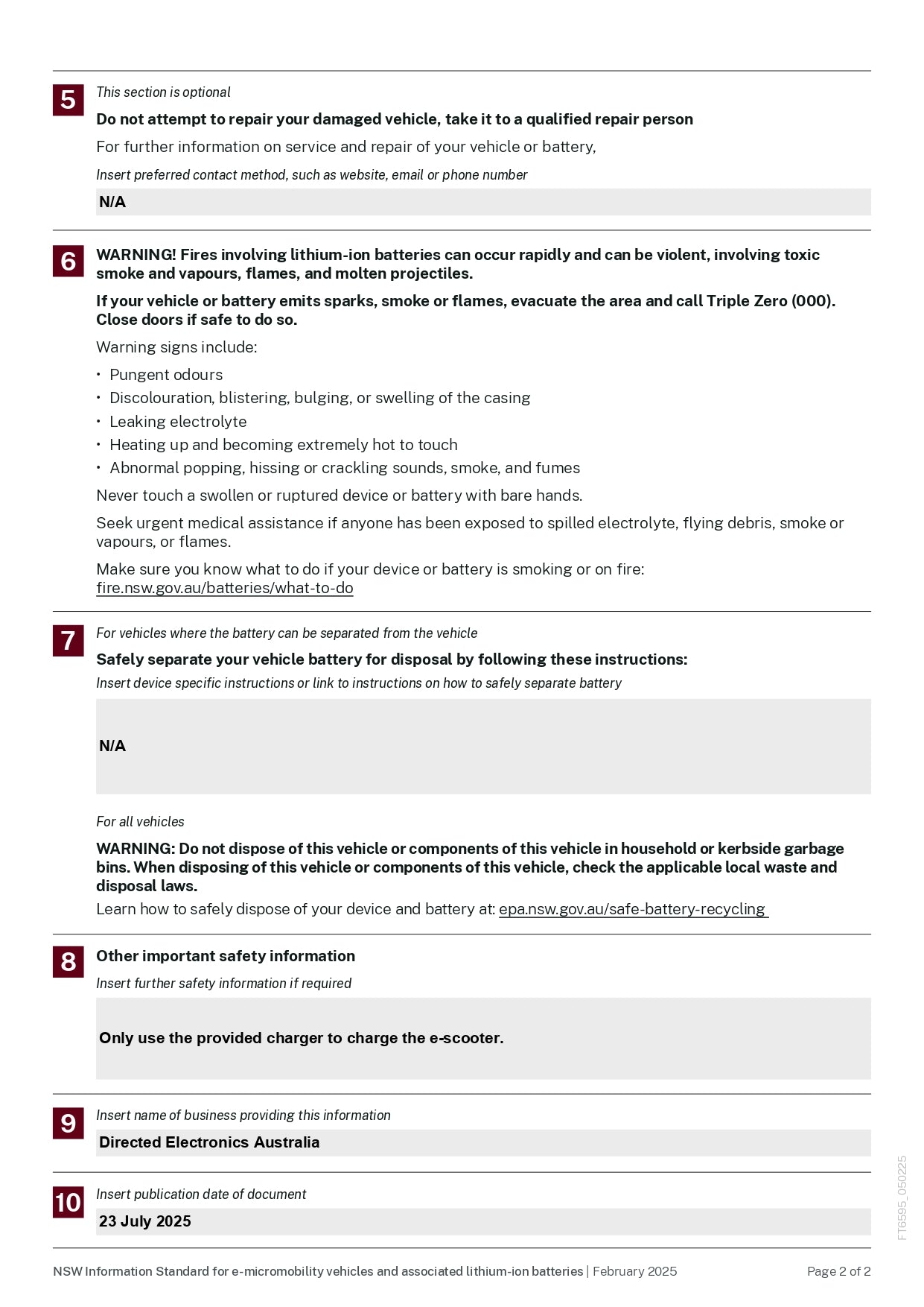 Safety information sheet for vehicle batteries with text and a white background