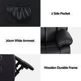 Artiss Manual Massage Recliner Chair for Living Room, Leather Sofa Lounge Reclining Chair with 2 USB Port, 160° Recline Reading Chair with 20CM Wide Armrests, 8 Point Vibration & Lumbar Heat, Black