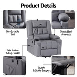 Artiss Power Lift Recliner Chair with Massage and Heat for Elderly, Electric Sofa Reclining Chair with USB and Phone Holder, PU Leather Comfy Armchair for Living Room, 2 Cup Holder & 4 Pockets, Grey