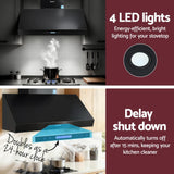 Devanti 1200mm Commercial BBQ Range Hood Dual Motor W/ Remote Control Black