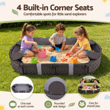 Keezi Kids Sandpit Toys Outdoor Sandbox Oval Sand Pit 4 Seats Grey Cover