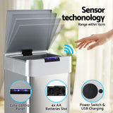 Devanti 50L Motion Sensor Bin Rubbish Bins Kitchen Automatic Trash Can Silver