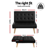Artiss Sofa Bed Couch 2 Seater Lounge Fabric Black