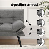 Artiss Sofa Bed Convertible 3 Seater Couch Recliner Lounge Chair Fabric Grey