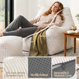 Artiss Bean Bag Sofa w/Ottoman Corduroy for Adults Teens White