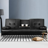 Artiss Sofa Bed Lounge Convertible Leather Couch Bed 3 Seater Cupholder Recliner