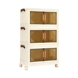 Artiss 3-Tier Foldable Storage Cabinet Stackable Box Clear Magnetic Door White