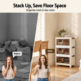 Artiss 3-Tier Foldable Storage Cabinet Stackable Box Clear Magnetic Door White