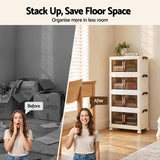 Artiss 4-Tier Foldable Storage Cabinet Stackable Box Clear Magnetic Door White