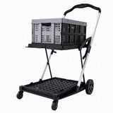 Artiss Shopping Trolley with Wheels 2 Layer w/1 Crate Foldable Trolley Grey