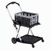 Artiss Shopping Trolley with Wheels 2 Layer w/1 Crate Foldable Trolley Grey