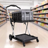 Artiss Shopping Trolley with Wheels 2 Layer w/1 Crate Foldable Trolley Grey