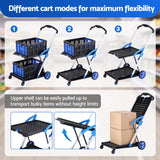 Artiss Shopping Trolley with Wheels 2 Layer w/2 Crates Foldable Trolley Blue