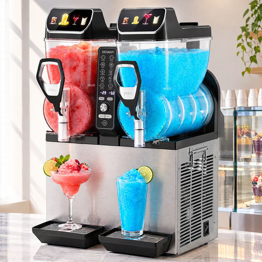 Devanti Commercial Slushie Machine 15L x2 Frozen Drink Maker Dual Tank Silver