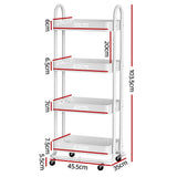 Artiss Storage Trolley Kitchen Cart 4 Tiers White