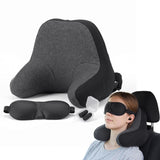 Wanderlite Travel Neck Pillow Portable for Airplane Memory Foam with Eyemask Earplugs Black