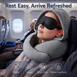 Wanderlite Hooded Travel Neck Pillow for Airplane Memory Foam with Eye Mask Earplugs, Dark Grey