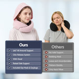 Wanderlite Hooded Travel Neck Pillow for Airplane Memory Foam with Eye Mask Earplugs, Pink