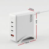 Devanti USB C Charger 100W Fast Charger 4 Port GaN Desktop Station White