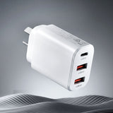 Devanti USB C Charger 30W Fast Charger 3 Port PD Charging Block White