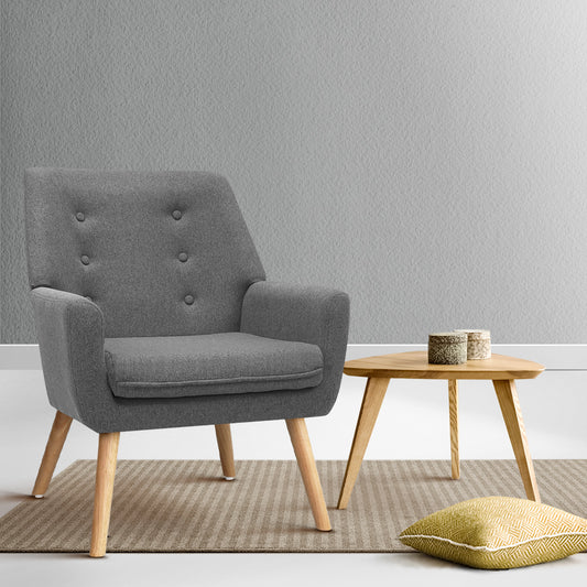 Artiss Armchair Linen Fabric Grey Charcoal