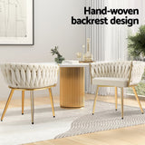 1 Set of 2 Artiss Dining Chairs Velvet Armchair Beige