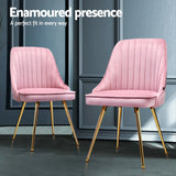 Artiss Dining Chairs Set of 4 Velvet Channel Tufted Pink