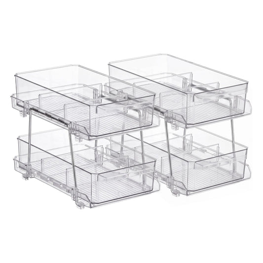 Artiss 2 Pack Clear Pull Out Cabinet Organiser 2 Tier Storage Drawers