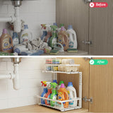 Artiss Under Sink Organizer Storage with 2 Slide Out Drawers 5 Adjustable Height Bathroom Kitchen Cabinet