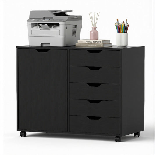 Artiss Mobile Filing Cabinet 5 Drawer with Door Modern Storage Cabinet Printer Stand