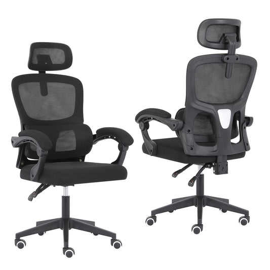 Ergonomic Reclining Office Chair - Lumbar Support, Adjustable Headrest VELTRA - BLACK