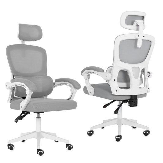 Ergonomic Reclining Office Chair - Lumbar Support, Adjustable Headrest VELTRA - GREY
