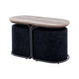 3 Piece Set Coffee Table & Ottoman Wood Side End Table Industrial - Black