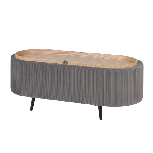 Coffee Table Storage Ottoman - Velvet Padded Blanket Box Bench IRENE GREY