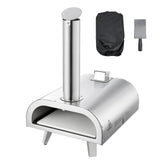 Pizza Oven Outdoor, 12" Pellet Pizza Oven, Portable Pizza-Stove with Built-in Thermometer, Wood Fired Stainless Steel Pizza-Maker, for Backyard, Camping, Pizza-Stone, Shovel, Carry Bag, Silver