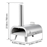 Pizza Oven Outdoor, 12" Pellet Pizza Oven, Portable Pizza-Stove with Built-in Thermometer, Wood Fired Stainless Steel Pizza-Maker, for Backyard, Camping, Pizza-Stone, Shovel, Carry Bag, Silver