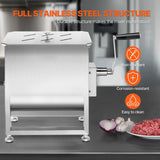 Manual Meat Mixer, 30L Fixed Tank Meat Processing Equipment(Mixing Max 30LBS for Meat), Stainless Steel Meat Mixer, Sausage Mixer Machine with Lid Handle Gear Reducer, Ground Beef Hand Mixer