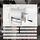 Manual Meat Mixer, 30L Fixed Tank Meat Processing Equipment(Mixing Max 30LBS for Meat), Stainless Steel Meat Mixer, Sausage Mixer Machine with Lid Handle Gear Reducer, Ground Beef Hand Mixer